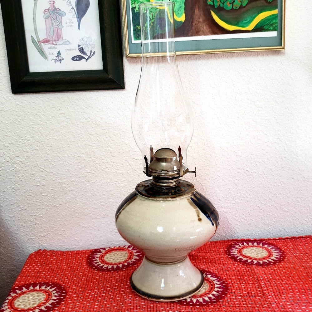 Vintage Studio Pottery Large Hurricane Lamp Beautiful Handmade glazed pottery - Picture 7 of 12